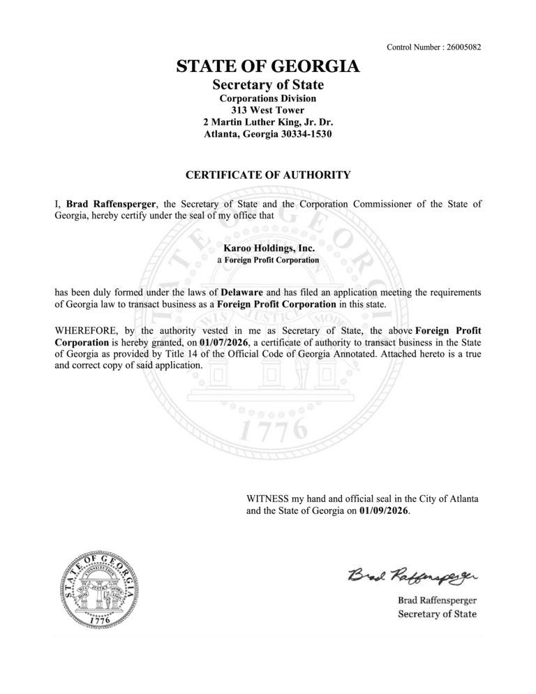 Georgia amended certificate of authority